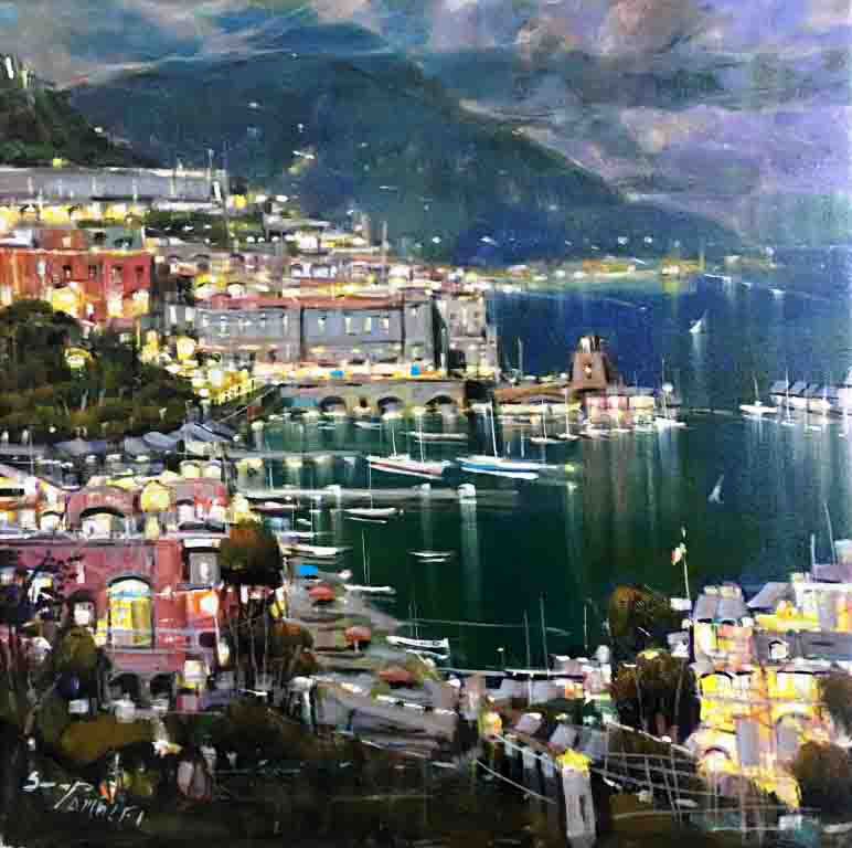 ヨーロッパ絵画・風景 街 海 油絵・インテリア・贈り物・御祝
